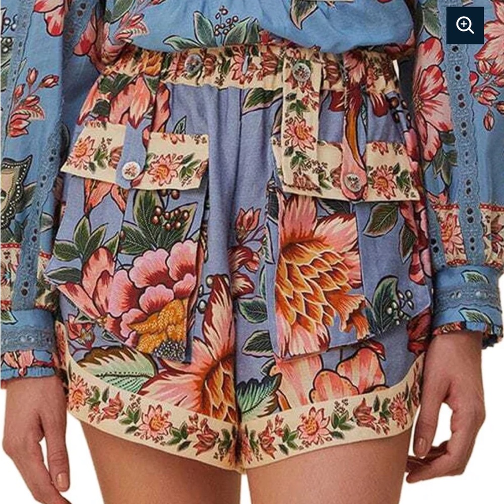 FARM RIO WONDERFUL BOUQUET BLUE LINEN SHORT